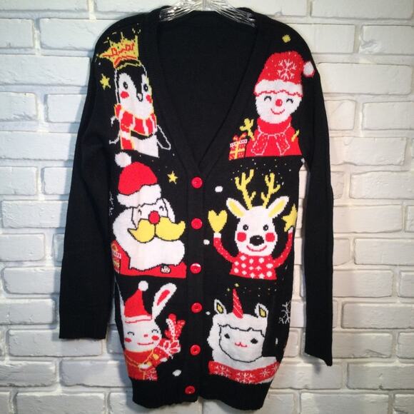 Ugly Christmas Sweater black cardigan juniors medium - Picture 1 of 6